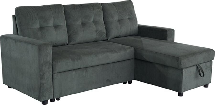 Invicta Interior Hoeksofa bed APARTMENT 205cm 3-zits met poef en opbergruimte fluweel groen