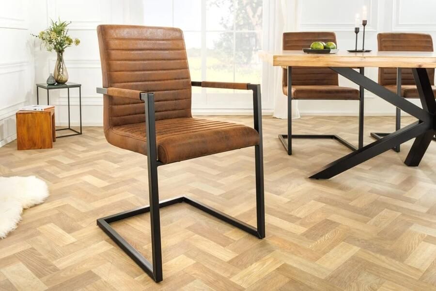 Invicta Interior industrieele sledestoel LOFT vintage bruine armleuningen ijzeren frame eetkamerstoel 37081