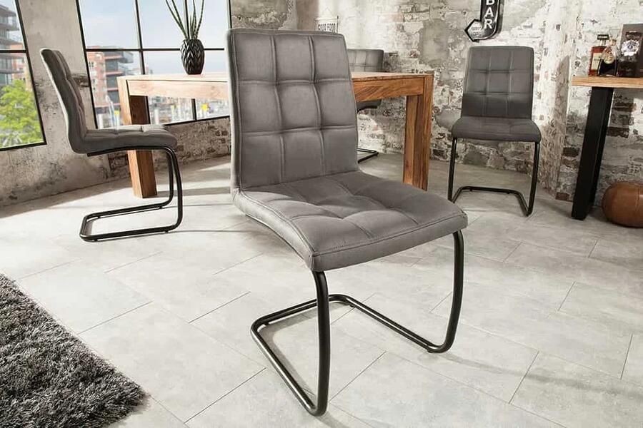 Invicta Interior industrieele sledestoel MODENA vintage grijs met decoratieve stiksels 38616
