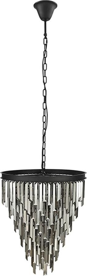 Invicta Interior Luxe Kroonluchter CRYSTAL 50cm Grijs met Glazen Prisma's Zwart IJzeren Hanglamp 44818