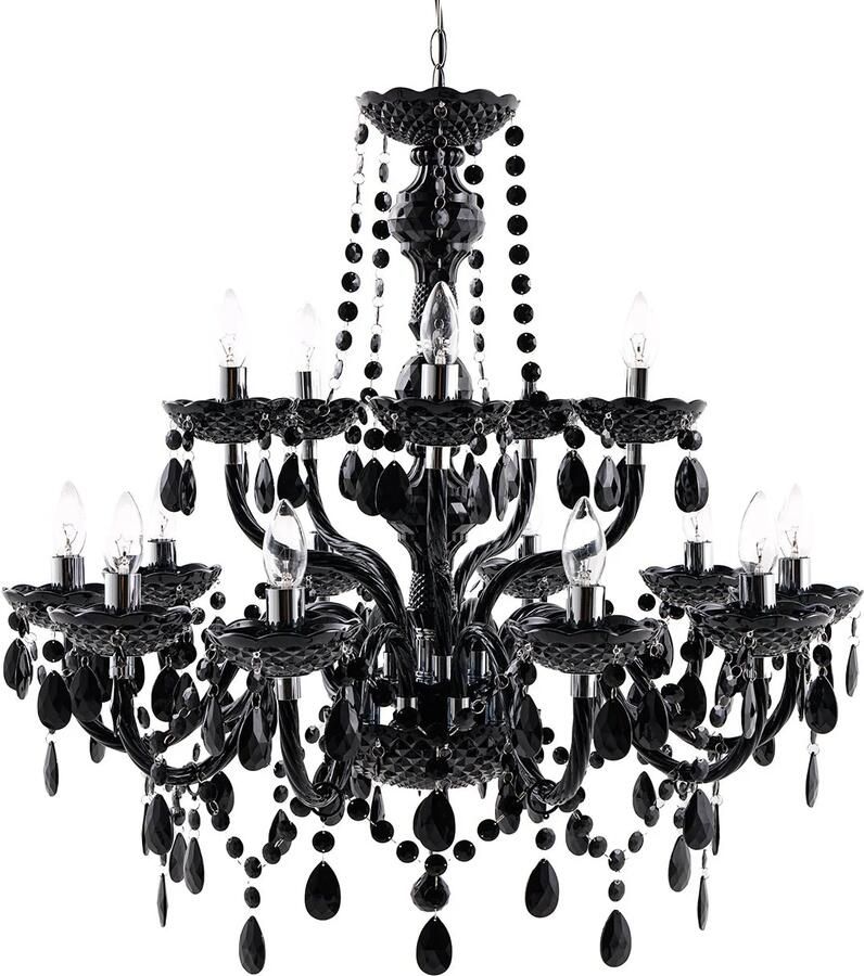 Invicta Interior Design kroonluchter BLACK CRYSTAL XL 80cm zwart acryl 15-armige kroonluchter 1282