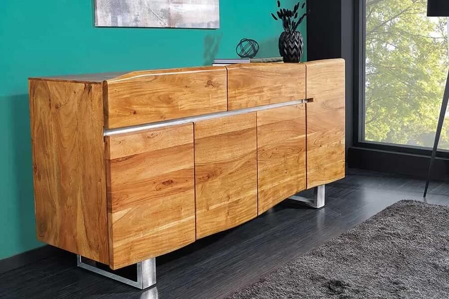 Invicta Interior Massief boomstamdressoir MAMMUT 170cm acacia sledeonderstel van roestvrij staal 36555