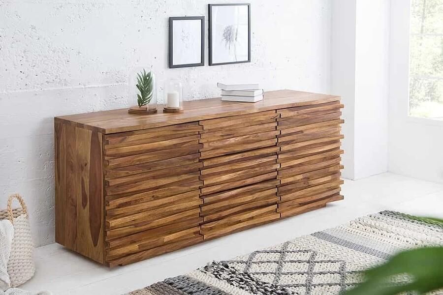 Invicta Interior Massief dressoir RELIEF 160 cm sheeshamhout met uitgewerkt front 38410
