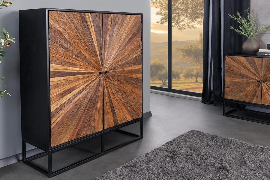 Invicta Interior Massief highboard BARRACUDA 120cm bruin mangohout met teakhouten front zwart metaal 44989