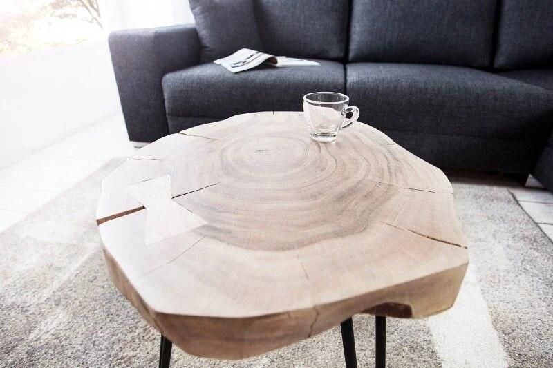 Invicta Interior Massief houten bijzettafel GOA 40cm acaciaboomstam boomschijf metalen poten haarspeldpoten 36707