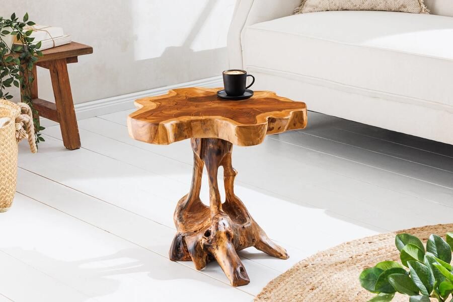 Invicta Interior Massief houten bijzettafel ROOT 40cm naturel teakhout gemaakt van wortelhout in paaldesign 44713