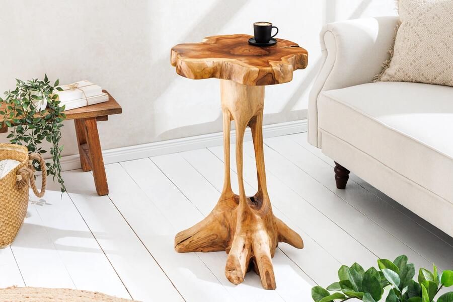 Invicta Interior Massief houten bijzettafel ROOT 70cm naturel teakhout gemaakt van wortelhout in paaldesign 44714
