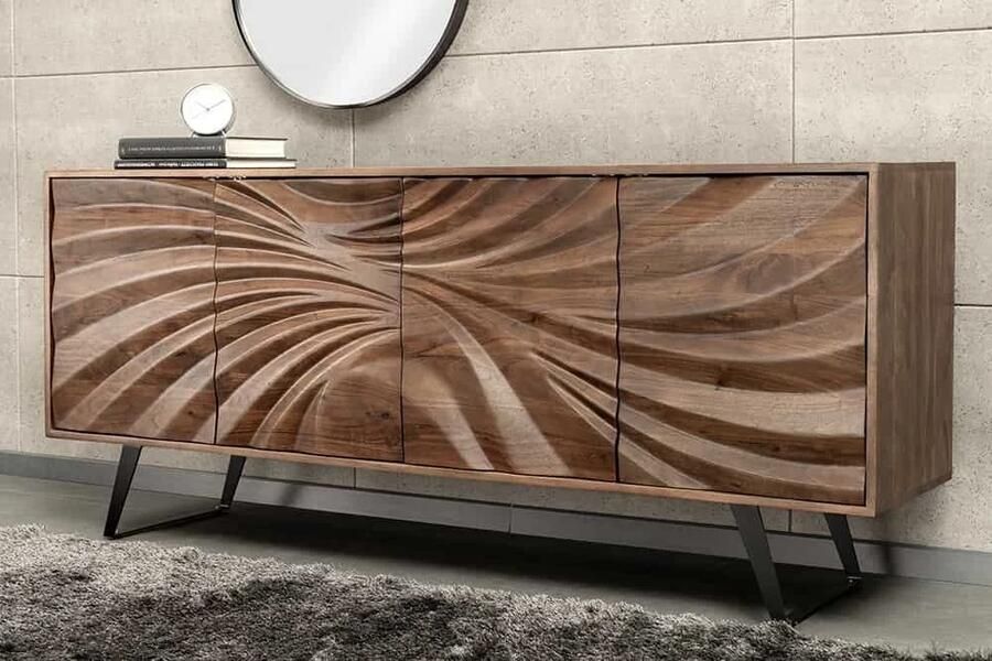 Invicta Interior Massief houten dressoir HURRICANE 175cm bruin acacia 3D design 44389