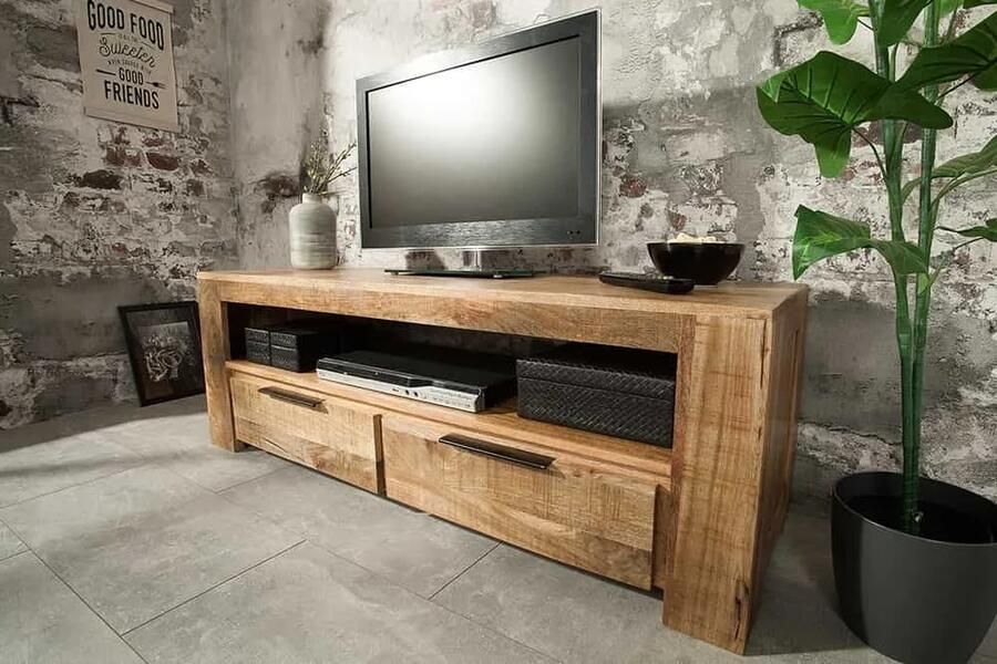Invicta Interior Massief tv-meubel IRON CRAFT 130cm mangohouten lowboard 2 lades 38931
