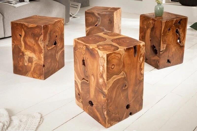 Invicta Interior Massieve bijzettafel SQUARE 30cm teakhouten kubuskruk 39225