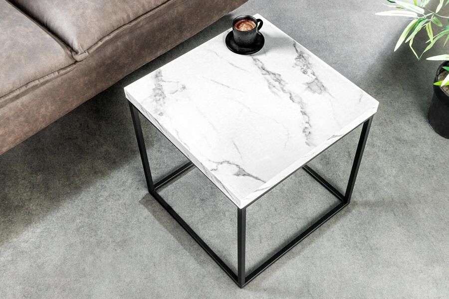 Invicta Interior Moderne bijzettafel ARCHITECTURE 45cm Wit Marmeren Design Metalen Frame 44761