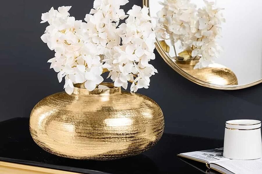 Invicta Interior Moderne decoratieve vaas ABSTRACT ORIENT 35cm goud rond metaal gehamerd ontwerp 43510