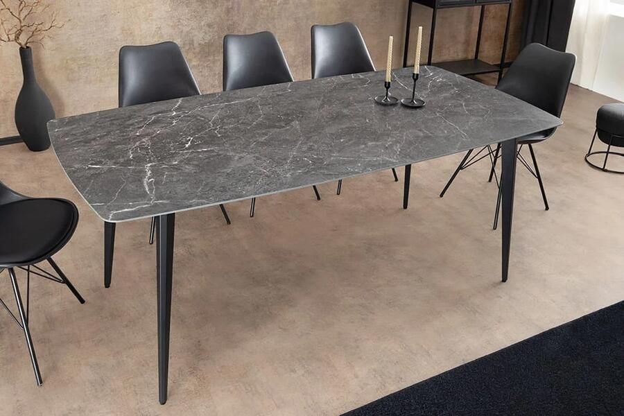 Invicta Interior Moderne eettafel MILANO 160 cm antraciet keramiek zwarte metalen poten 46992