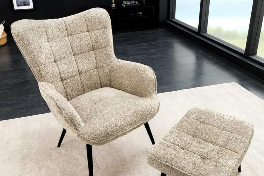 Invicta Interior Moderne fauteuil SCANDINAVIA champagne grijs Boucle met armleuningen 44022