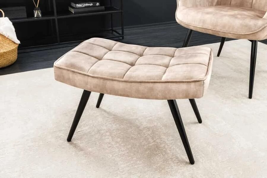 Invicta Interior Moderne kruk SCANDINAVIA champagne fluwelen zwarte metalen poten voetenbank 44027