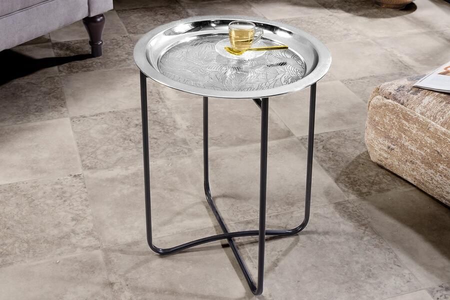 Invicta Interior Oosterse bijzettafel CASABLANCA 50cm zilver zwart dienblad uitneembaar opvouwbaar 44352