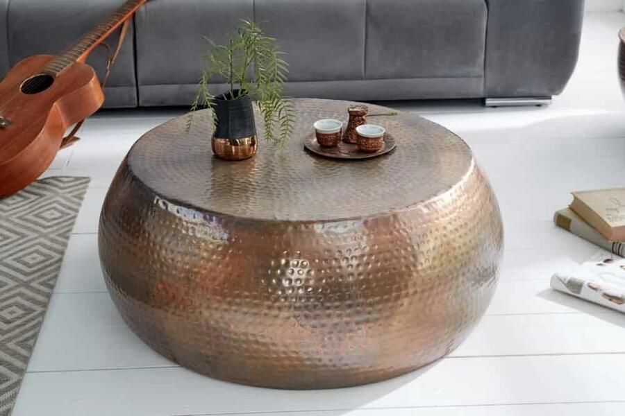 Invicta Interior Ronde salontafel ORIENT 80cm gevlamd koper metaal gehamerd ontwerp handgemaakt 39536