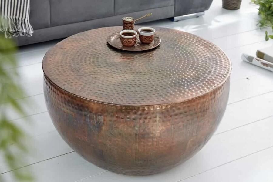Invicta Interior Ronde salontafel ORIENT II 60cm gevlamd koper metaal gehamerd ontwerp handgemaakt 39535