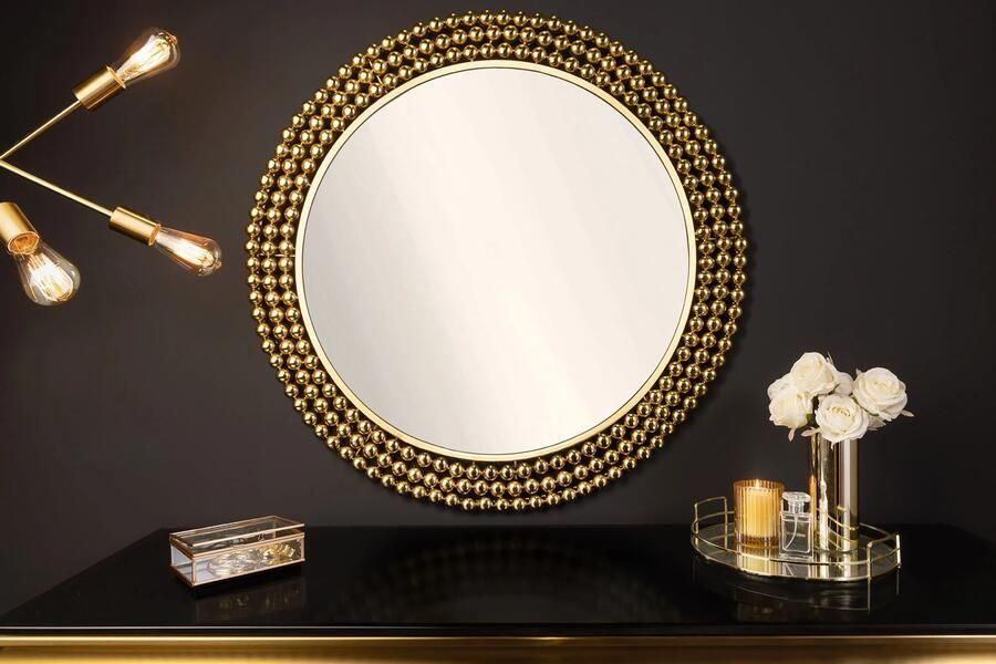 Invicta Interior Ronde wandspiegel PEARLS 75cm goud metaal 43821