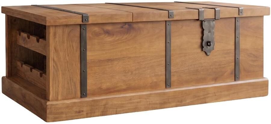 Invicta Interior Salontafel BODEGA 100cm met wijnrek en opbergruimte mangohout honing afwerking 49355
