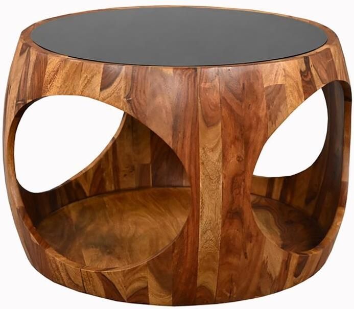Invicta Interior Salontafel ORGANIC LOOP 60cm rond met opbergruimte zwart rookglas sheesham hout bruin 48937