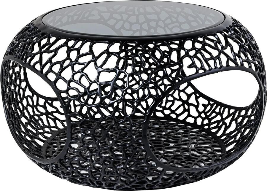 Invicta Interior Ronde salontafel SPIN 75cm zwart glas metaal met opbergruimte handgemaakt 44506