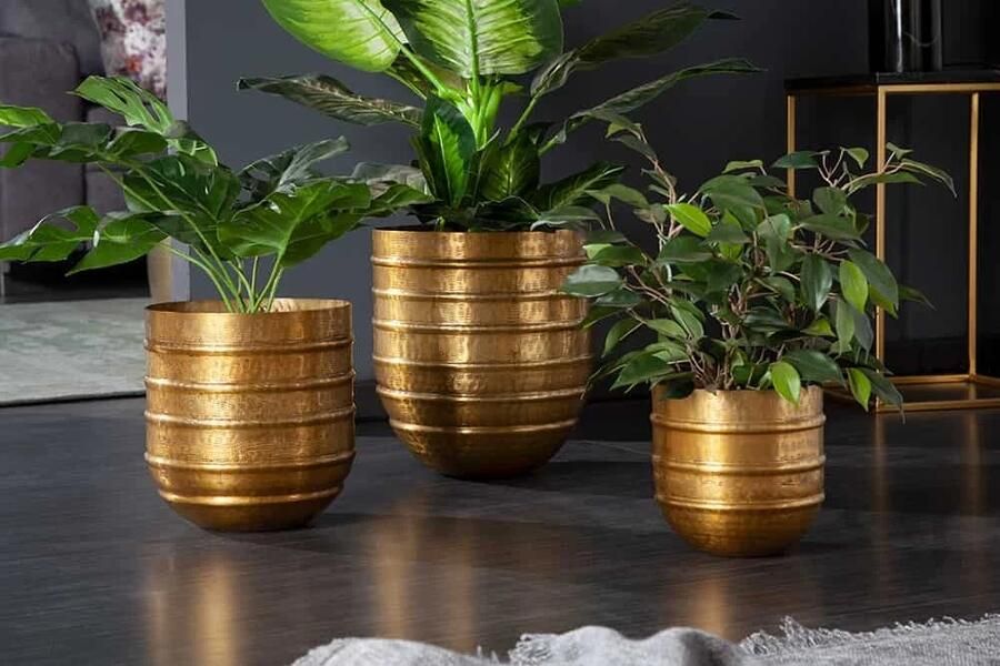 Invicta Interior Set van 3 bloempotten ORIENT 25 20 15cm metaal goud gehamerd ontwerp 41269