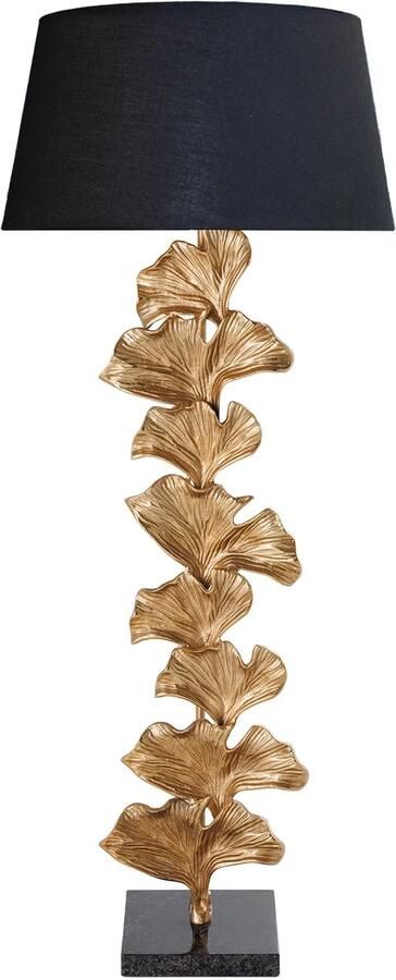 Invicta Interior Design vloerlamp GINKGO 122cm zwarte stoffen kap gouden metalen handgemaakte marmeren voet 41696