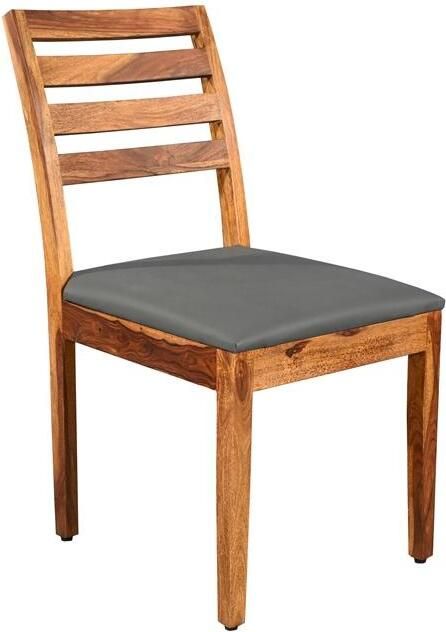 Invicta Interior Stoel MAKASSAR 90cm kunstleer donkergrijs en sheesham hout bruin stone finish 48654