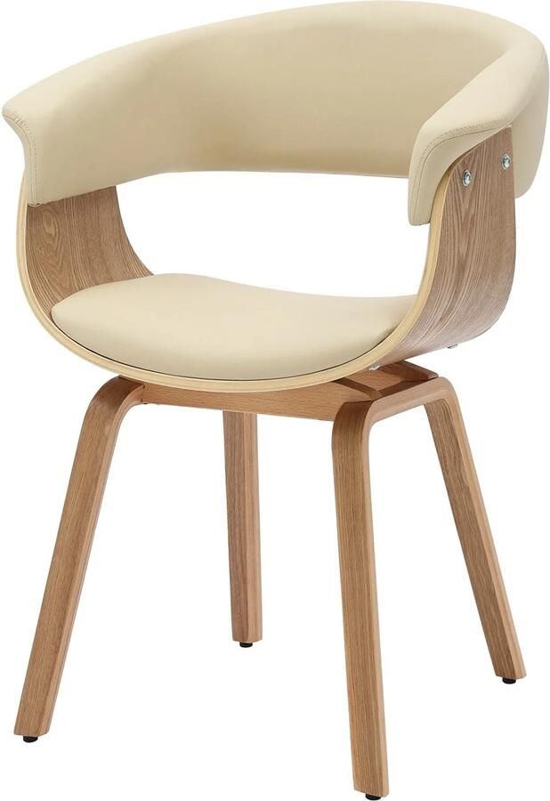Invicta Interior Stoel ORGANIC met armleuningen van crèmekleurig beige kunstleer en een frame met eikenhoutlook. 47712