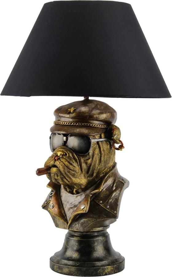 Invicta Interior Tafellamp BULLDOG 55 cm brons met zwarte kap 48005