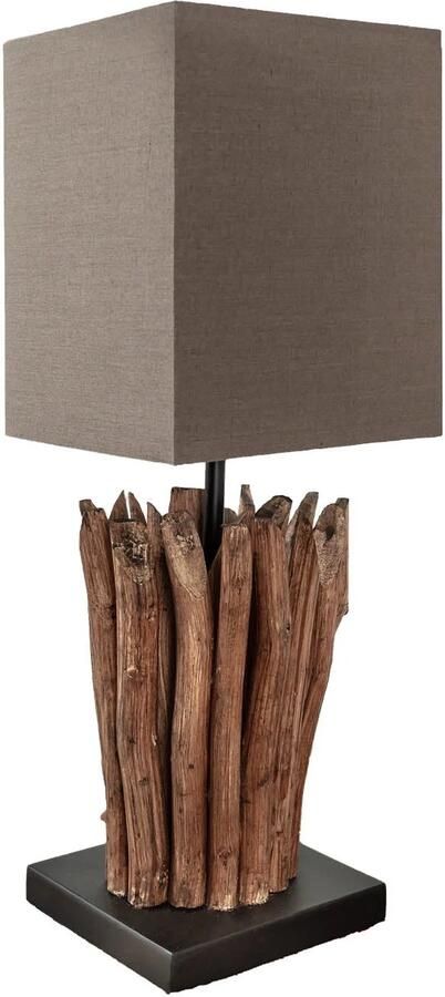 Invicta Interior Handgemaakte drijfhout tafellamp EUPHORIA 45cm bruin met linnen kap 36966