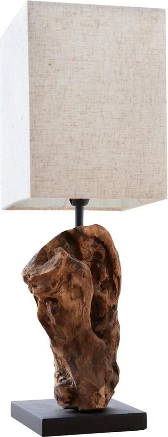 Invicta Interior Handgemaakte drijfhout tafellamp HYPNOTIC 45cm beige met linnen kap 19478