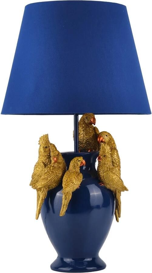 Invicta Interior Tafellamp PARROT 50 cm goudblauw met stoffen kap 48029