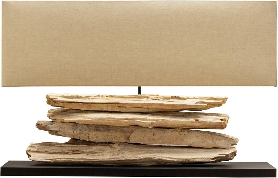Invicta Interior Handgemaakte tafellamp RIVERINE 80 cm beige basis van drijfhout met linnen kap 17326