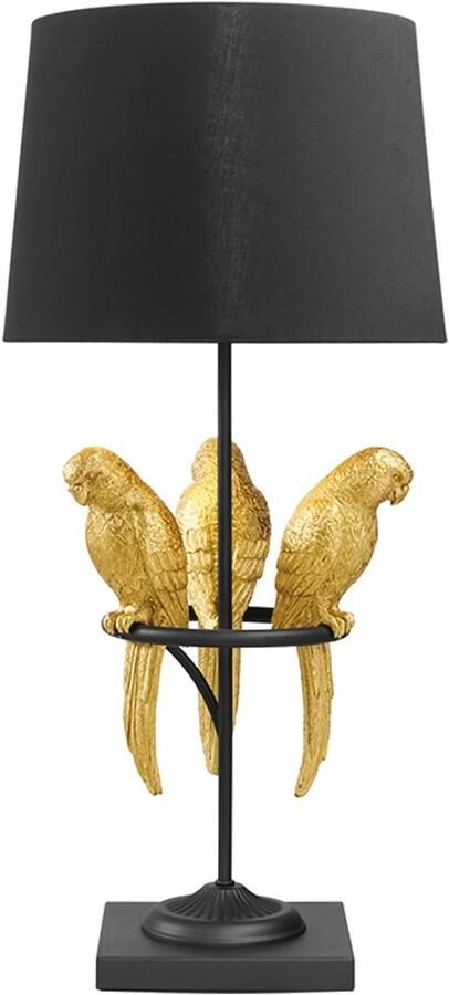 Invicta Interior Design tafellamp WILDLIFE 75cm zwart goud ronde papegaai sculpturen met marmeren voet 44355