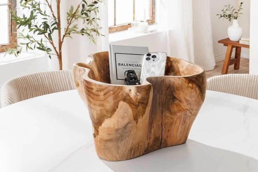 Invicta Interior Unieke schaal FLOWERS 45cm naturel teakhout gemaakt van wortelhout 44707
