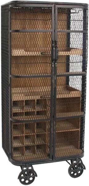 Invicta Interior Vitrinekast LOFT 145cm op wielen grenenwood metaal naturel