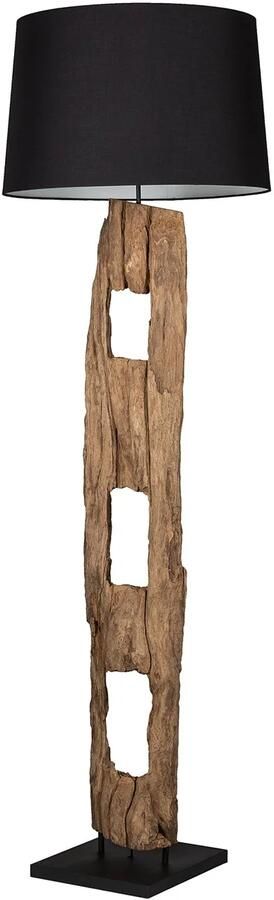 Invicta Interior Massieve vloerlamp BARRACUDA 177cm natuurlijk ijzerhout katoenen kap zwarte boomstam 41043