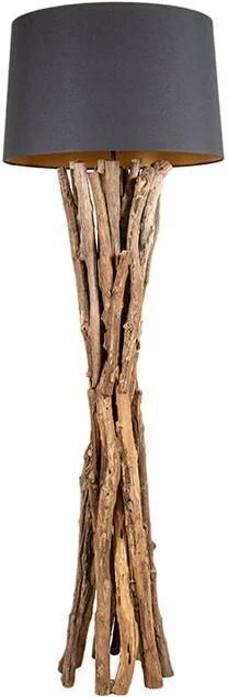 Invicta Interior Massief houten vloerlamp HARMONY NATURE 151cm zwart teakhout met katoenen kap 41386