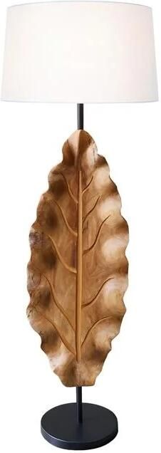 Invicta Interior Vloerlamp LEAF 130 cm breed stoffen lampenkap teak wit naturel 46938