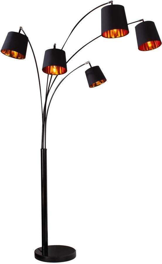 Invicta Interior Design booglamp LEVELS 205cm zwart goud 5 kantelbare linnen kappen vloerlamp 40036