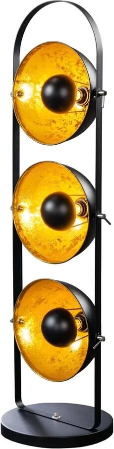 Invicta Interior industrieele vloerlamp STUDIO 130cm zwart bladgoudlook 3 kantelbare kappen 22968