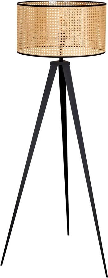 Invicta Interior Boho vloerlamp WENEN 142 cm natuurlijk zwart Weens geweven metalen driepoot vloerlamp 42807