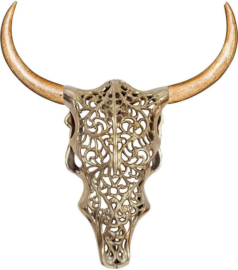 Invicta Interior Wanddecoratie EXOTISCHE STIER 60 cm mangohout en metaal naturel goud handgemaakt 45661