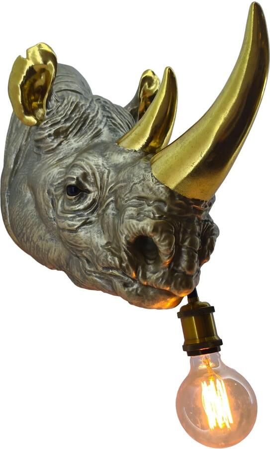 Invicta Interior Wandlamp RHINO 40 cm handgemaakte gouden neushoornsculptuur 48004