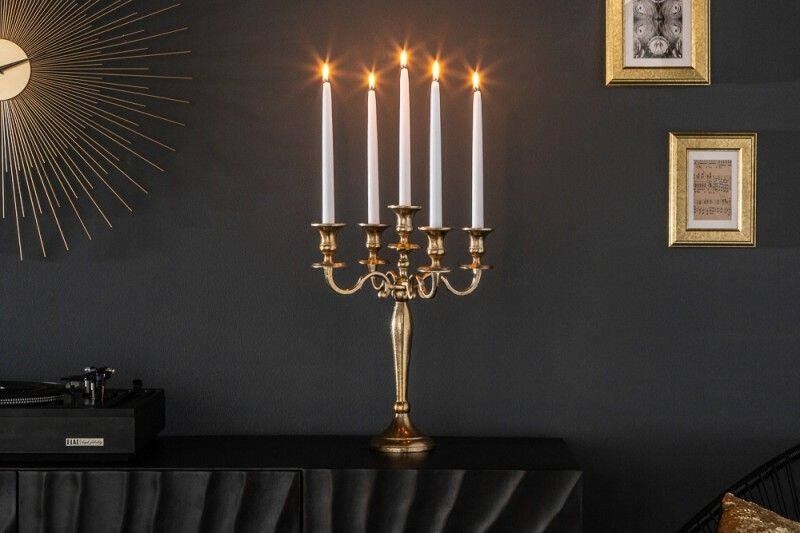 Invicta Interior Kandelaar MODERN BAROK 40cm goud 5-armige kroonluchter gepolijst aluminium kaarshouder 20409