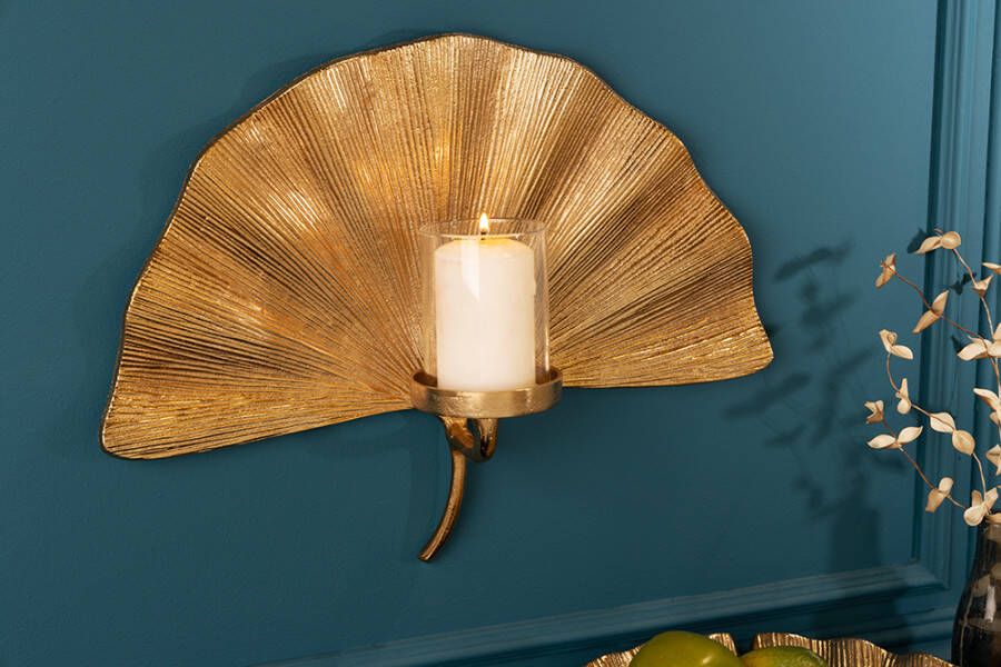 Invicta Interior Decoratieve kandelaar GINKGO 44cm goud handgemaakt metalen theelichtje voor aan de muur 41781