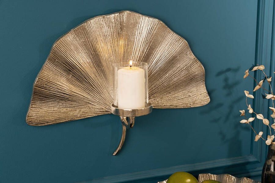 Invicta Interior Decoratieve kandelaar GINKGO 44cm zilver handgemaakt metalen theelichtje voor aan de muur 41782