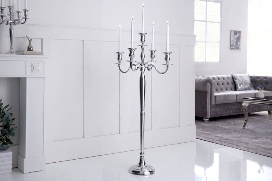 Invicta Interior Kandelaar MODERN BAROK 120 cm zilveren 5-armige kroonluchter aluminium gepolijste kandelaar 17365